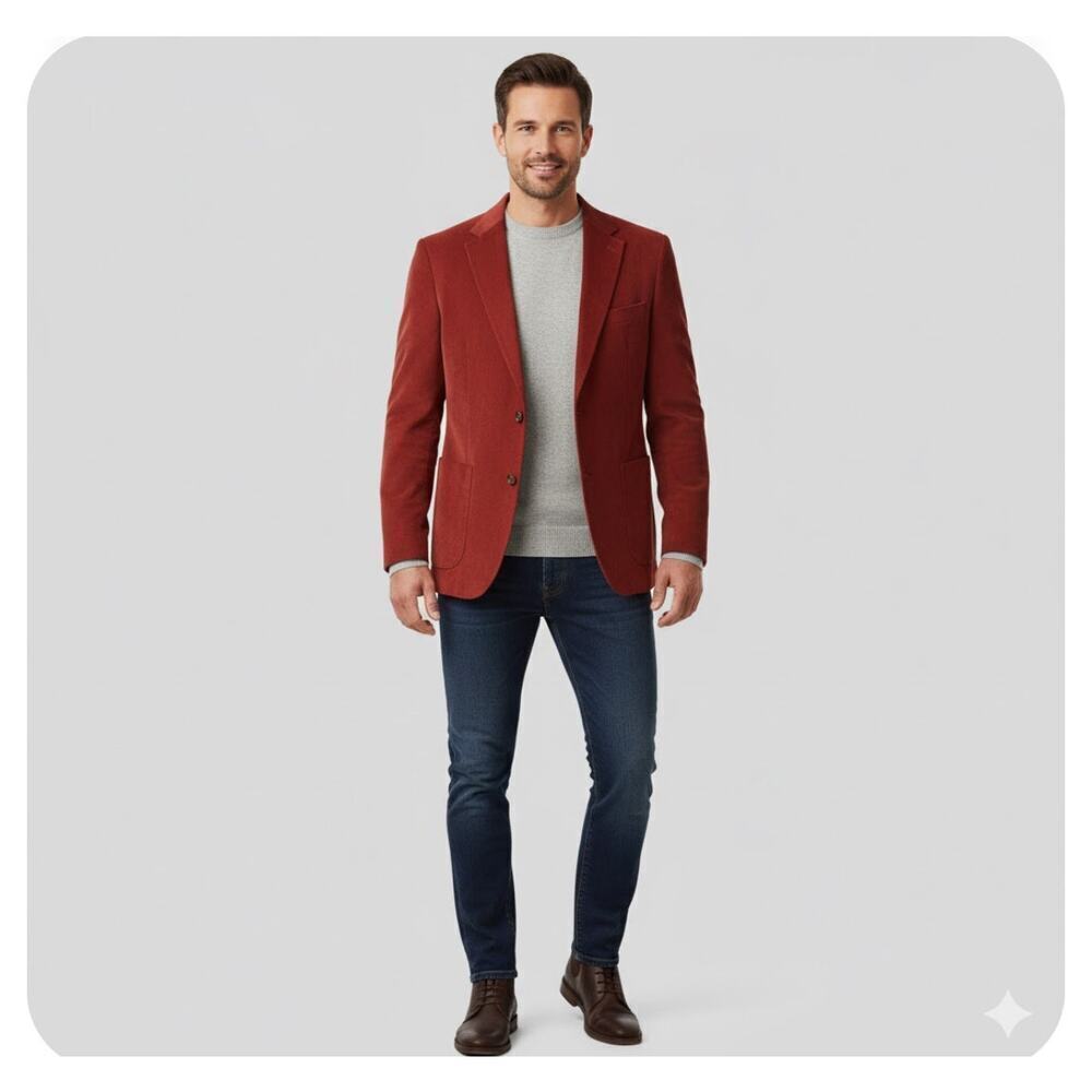 VTG McGregor Velvet Two Button Blazer Jacket Sport Coat Men’s M Rust Red Retro
